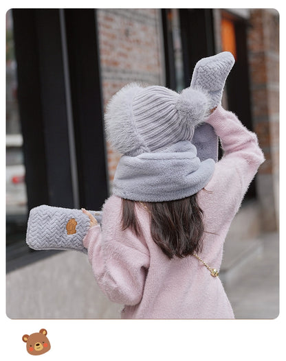 Winter Thickened And Warm Fleece Hat Style Scarf Gloves 3 In One Cold-Proof Plush Hat