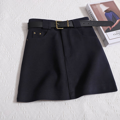 New Korean Version Retro Casual Thin And Versatile Anti-Walking Skirt Hip Skirt Belt A-line Skirt