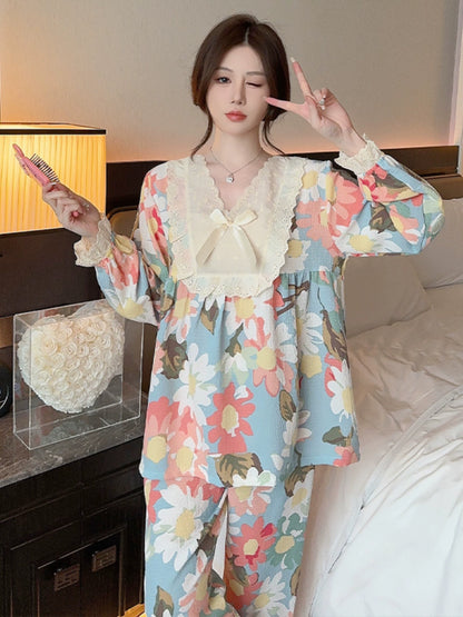 Ladies Long Sleeve Loungewear Floral Pajamas Set