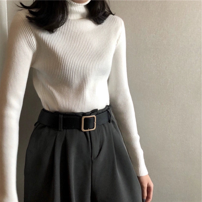 Women's Winter knitted Base Thickened Turtleneck Sweater Inner Layer Slim Cropped Top