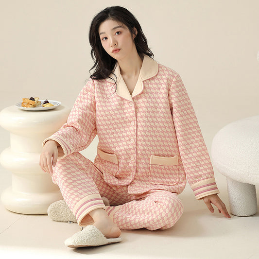 Cloud-Soft Comfort Plush Air Cotton Lapel Padded Loungewear Set for Autumn & Winter