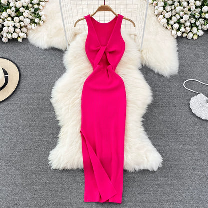 Sleeveless Slim Fit Knitted Dress with Hip-Length Bodycon Dress