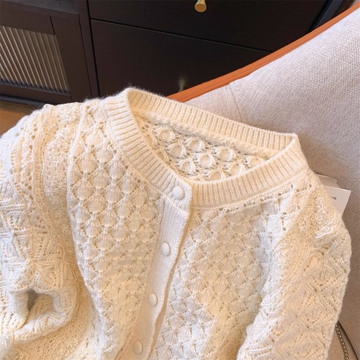 Women's Autumn Lace Stitching Knitted Cardigan