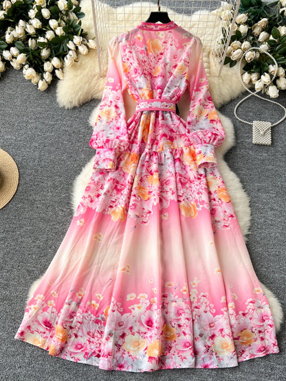 Gorgeous Long Swing Travel and Party Dress with European and American Style Floral Prints