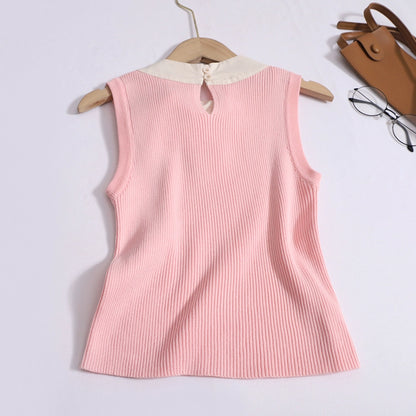 French High-Quality Bow Tie Vest Back Cut-Out knit Sleeveless Top