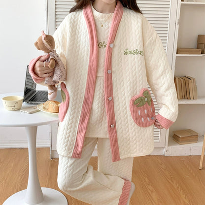 Women's Pregnant Postpartum Maternity Breastfeeding 3 Piece Pajamas Set For Winter