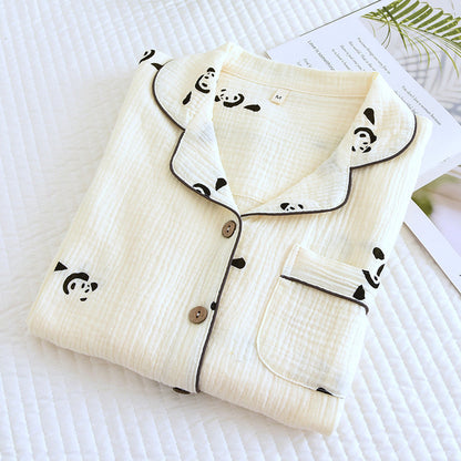 Women's Cartoon Panda Cotton Long Sleeve Long Pants Loungewear Suit