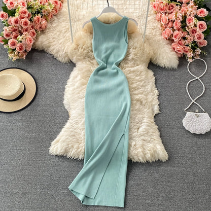 Luxurious Stretch Knitted With Round Neck Midi Dress