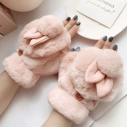 Female Winter Velvet Cold-Proof Cartoon Thick Plush Gloves