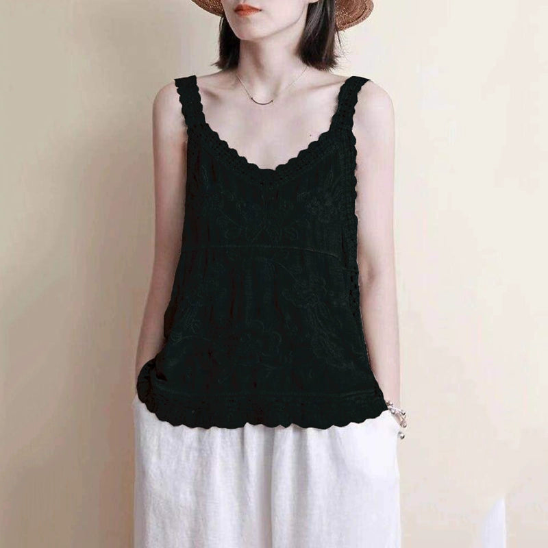 Ethnic style Summer Friendly hollow embroidery cotton and linen tops