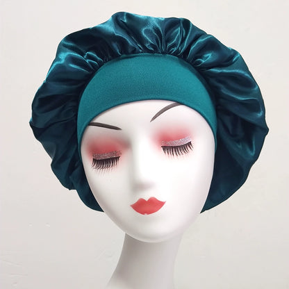 Women's Solid color Wide-Brimmed Elastic Satin Nightcap Sleeping Hair Cap