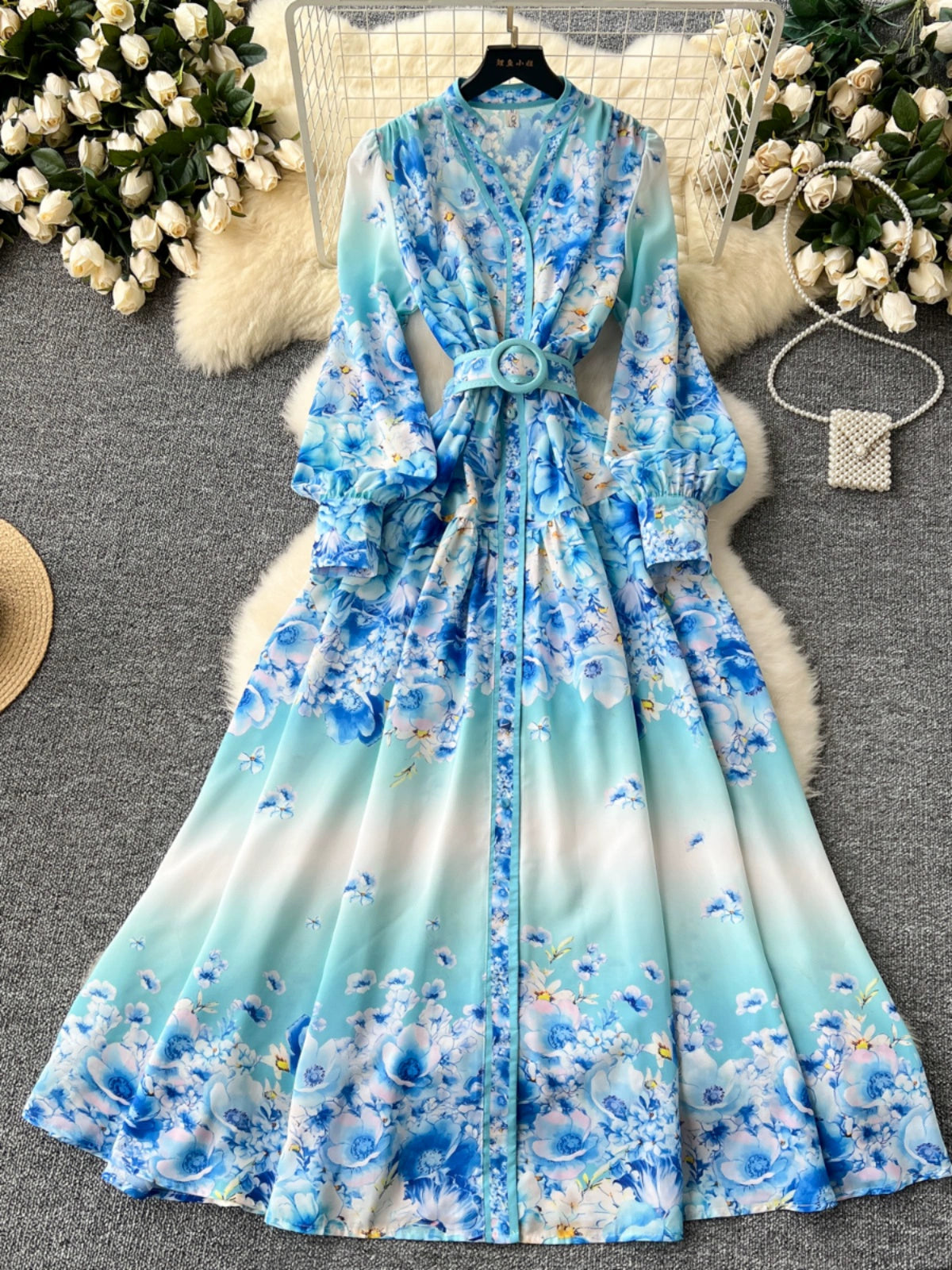 Gorgeous Long Swing Travel and Party Dress with European and American Style Floral Prints