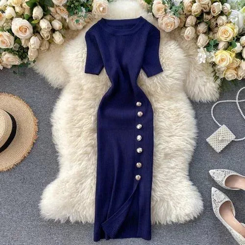 Vestidos Solid Korean Vintage High Waist Women Bodycon