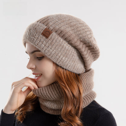 Winter Cross Border Two-Color Thickened Warm Ear Protector Plus Fleece Neck Two Piece Knitted Beanie Hat