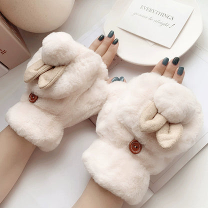 Female Winter Velvet Cold-Proof Cartoon Thick Plush Gloves