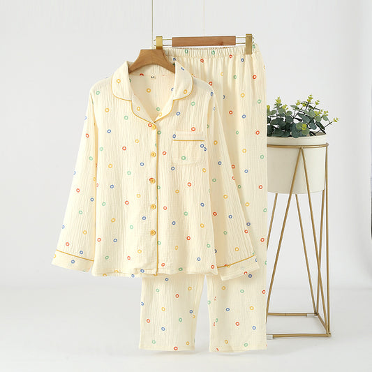 Women's New Cotton Yarn Thin Printed Loungewear Suit For Spring And Autumn