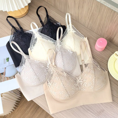 Thin seamless Beautiful Back Fixed Cup Ice Silk Padded Bra