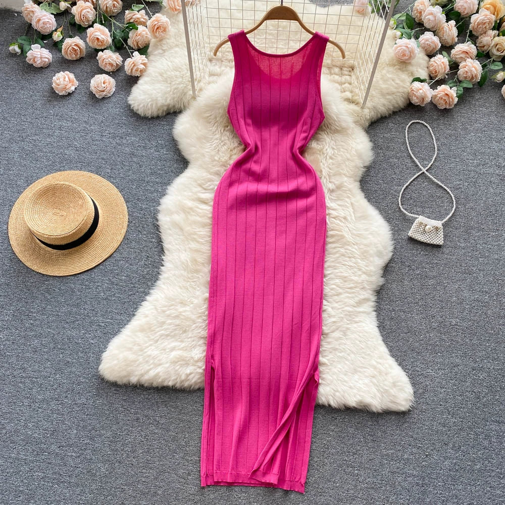 Summer Knit Sexy Strap Dress Women Tank Elastic Waist Bodycon