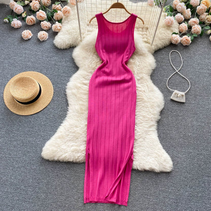 Summer Knit Sexy Strap Dress Women Tank Elastic Waist Bodycon