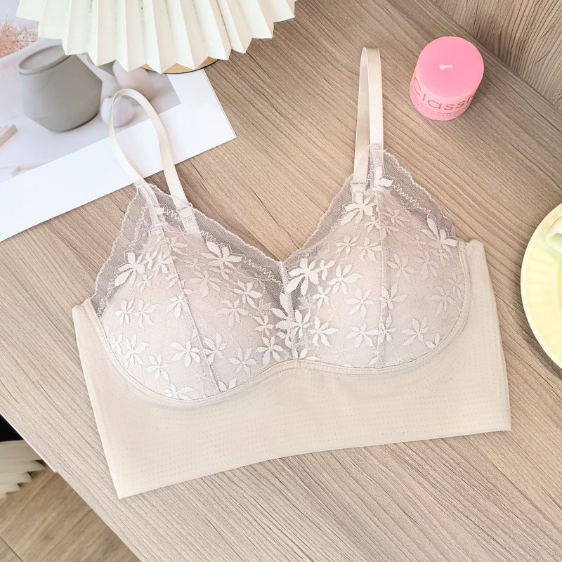 Thin seamless Beautiful Back Fixed Cup Ice Silk Padded Bra