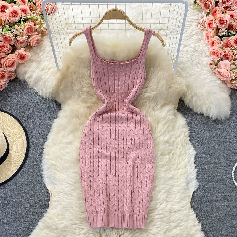 Women's Korean Knitted Vest Slim Fit and Hip-Wrapping Design Bodycon