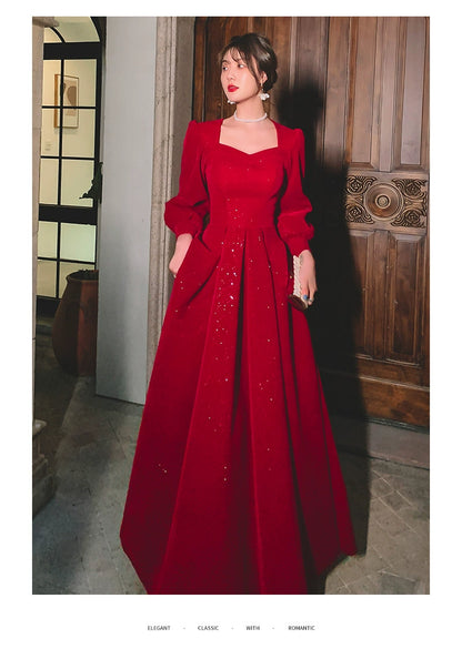 High-Quality Temperament Red Spring Dress for Bridal Returns and Occasions