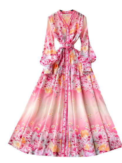 Gorgeous Long Swing Travel and Party Dress with European and American Style Floral Prints