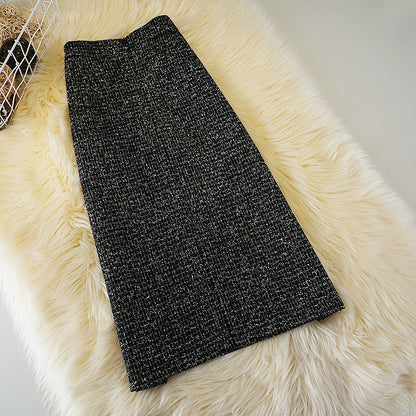 Women's Autumn And Winter New High-Waisted Slim Mid-Length Slit One-Step Woolen A-line Skirt