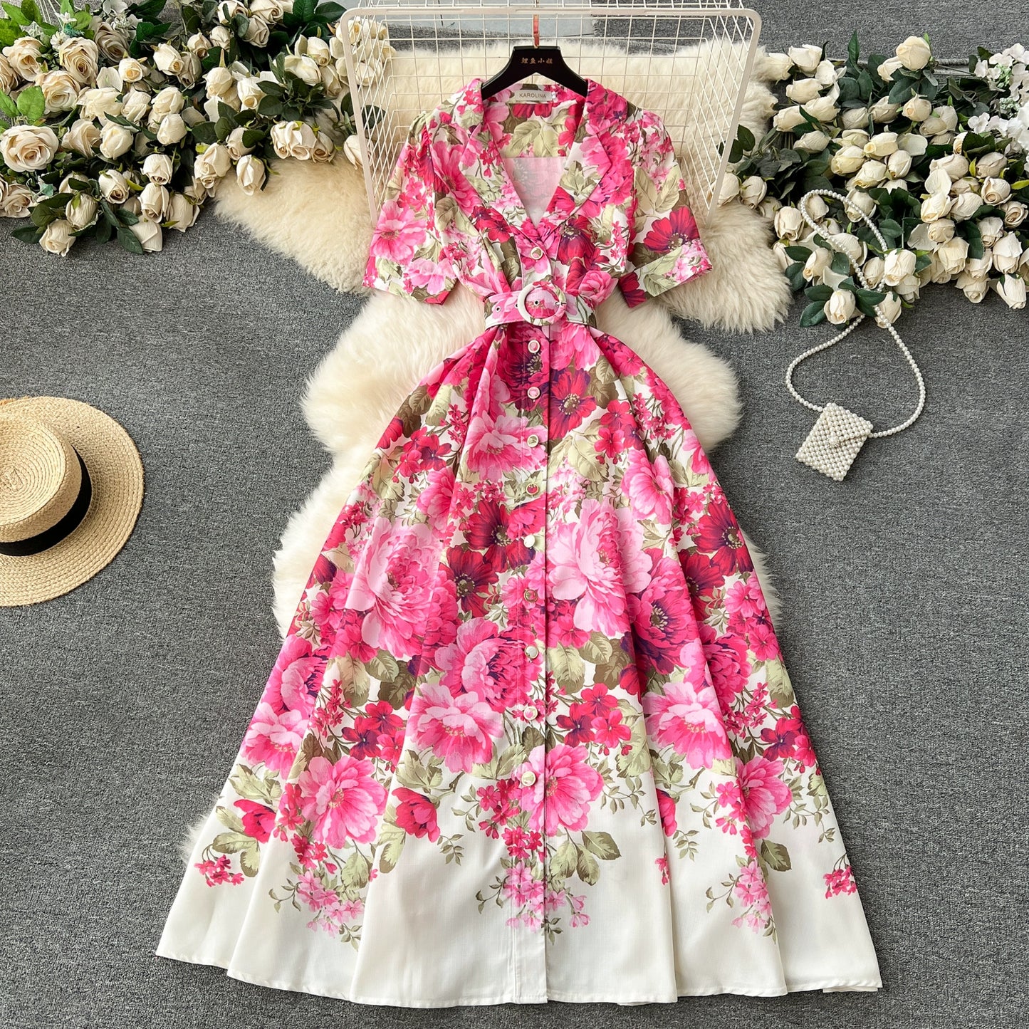 Blossom Bliss Inspired High-End Suit Collar Dress with Slim Silhouette