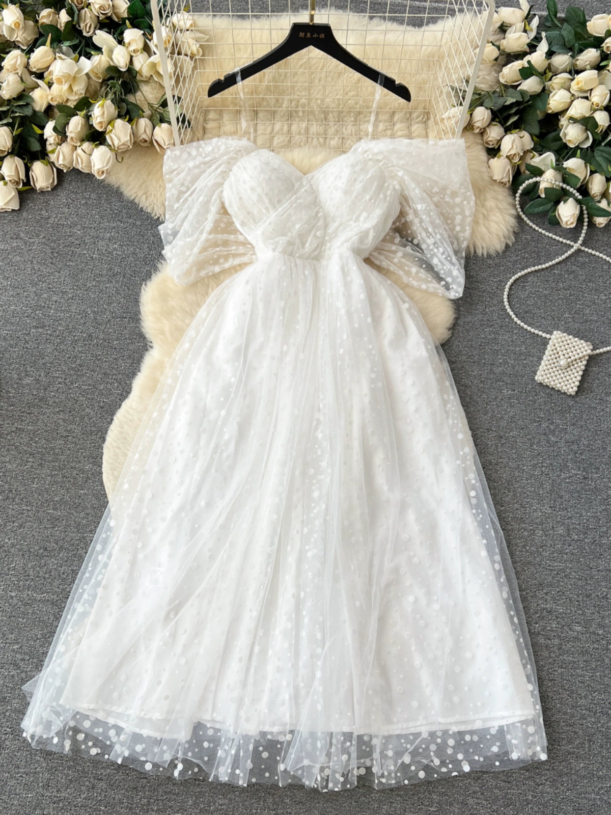 Bridal Bliss French-Inspired White Wedding Dress with Mesh Skirt