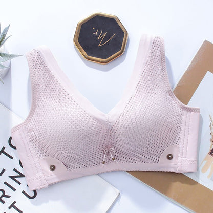 Wireless Vest Style Hollow Breathable Thin Cotton Deep V Pattern Push-up Bra