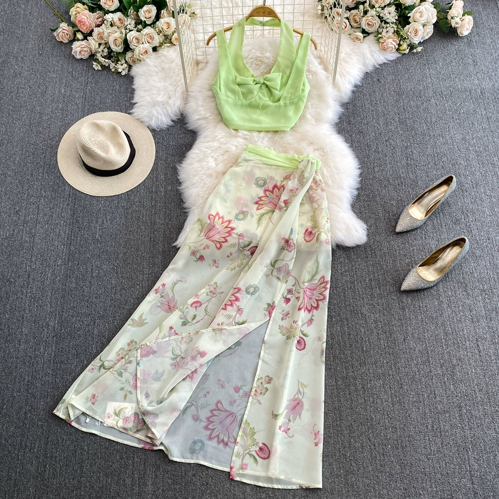 Summer Refinement Chic Floral Vest and Skirt Combo