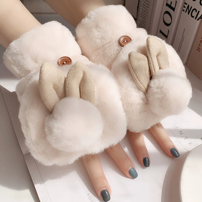 Female Winter Velvet Cold-Proof Cartoon Thick Plush Gloves