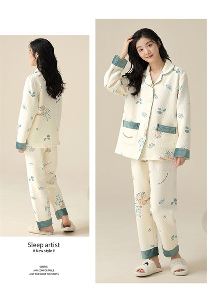 Cloud-Soft Comfort Plush Air Cotton Lapel Padded Loungewear Set for Autumn & Winter