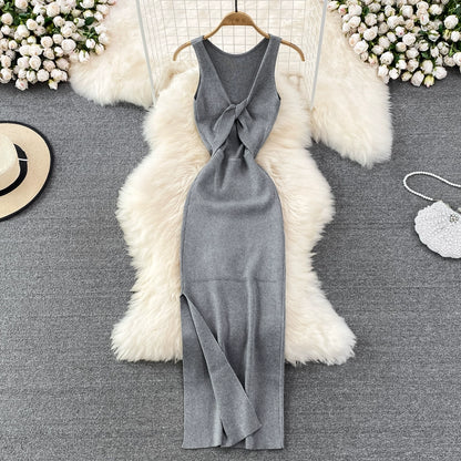 Sleeveless Slim Fit Knitted Dress with Hip-Length Bodycon Dress