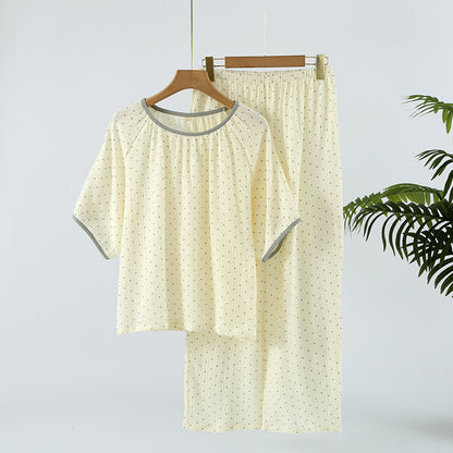 Cozy Cotton Crepe Elastic Collar Sleepwear Set
