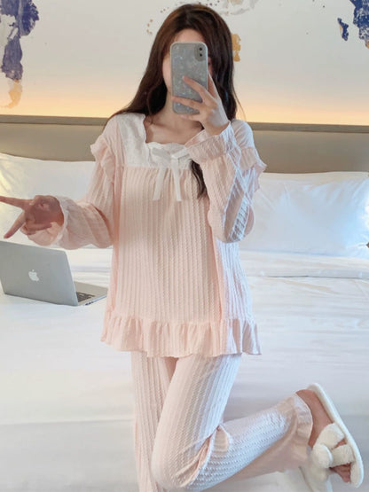 Women's spring and autumn cotton long sleeves trousers style  loungewear set