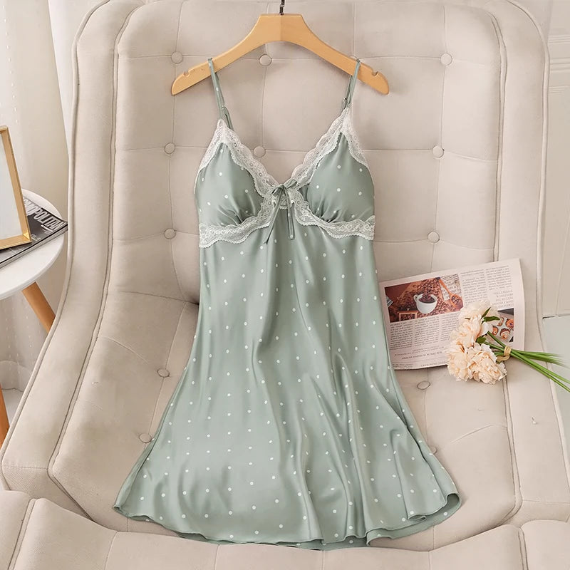 Korean Style Polka dot Design Backless Loungewear Nightdress