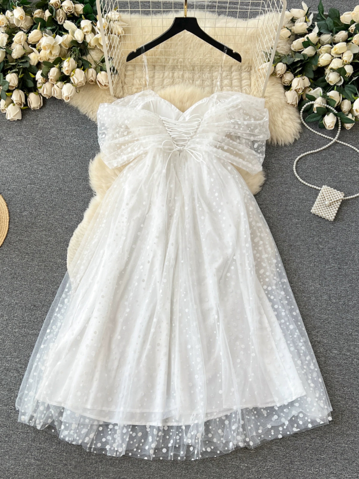 Bridal Bliss French-Inspired White Wedding Dress with Mesh Skirt