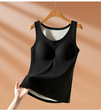 Women's Winter Velvet Thermal Vests Cold-Proof Base And Fleece Crewneck Camisole Tops With Chest Pads