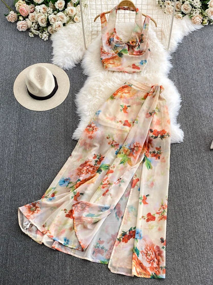 Summer Refinement Chic Floral Vest and Skirt Combo