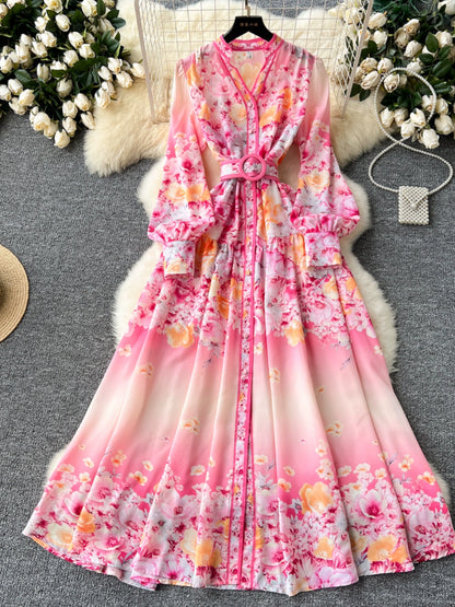 Gorgeous Long Swing Travel and Party Dress with European and American Style Floral Prints