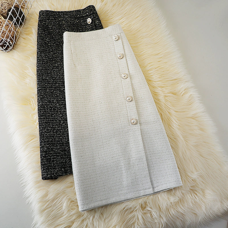 Women's Autumn And Winter New High-Waisted Slim Mid-Length Slit One-Step Woolen A-line Skirt