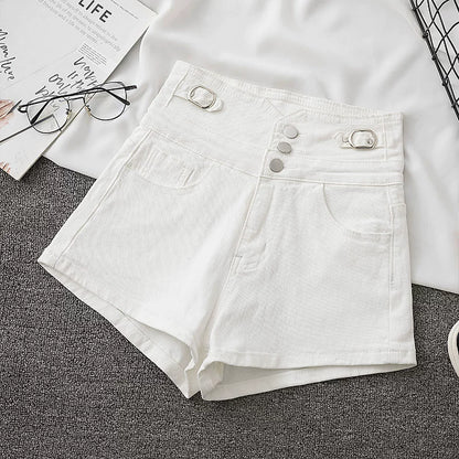 Light-colored high-waist elastic women's washed jeans shorts