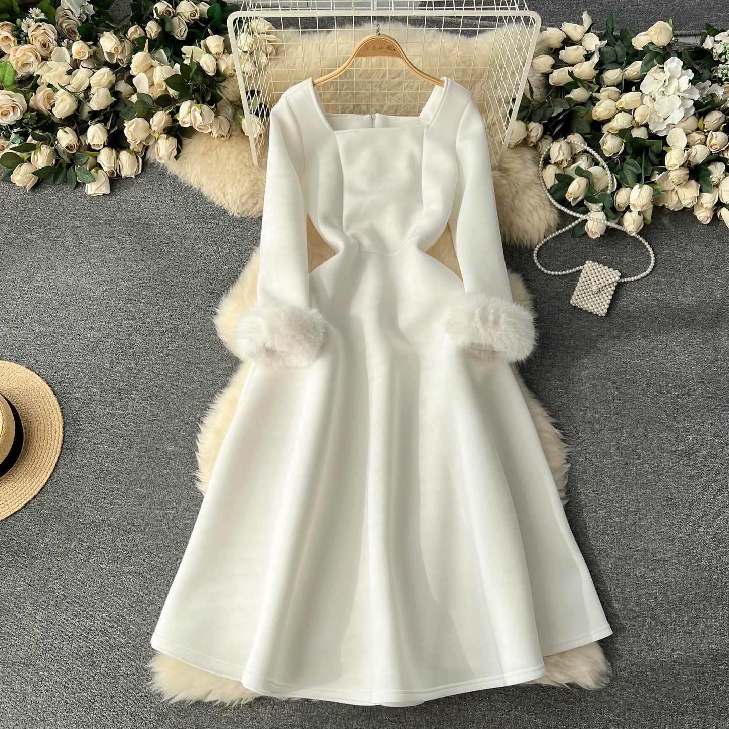 Elegant High-End Long Dress for Girls' Day and Parties with Delicate Waist and Hair Patchwork