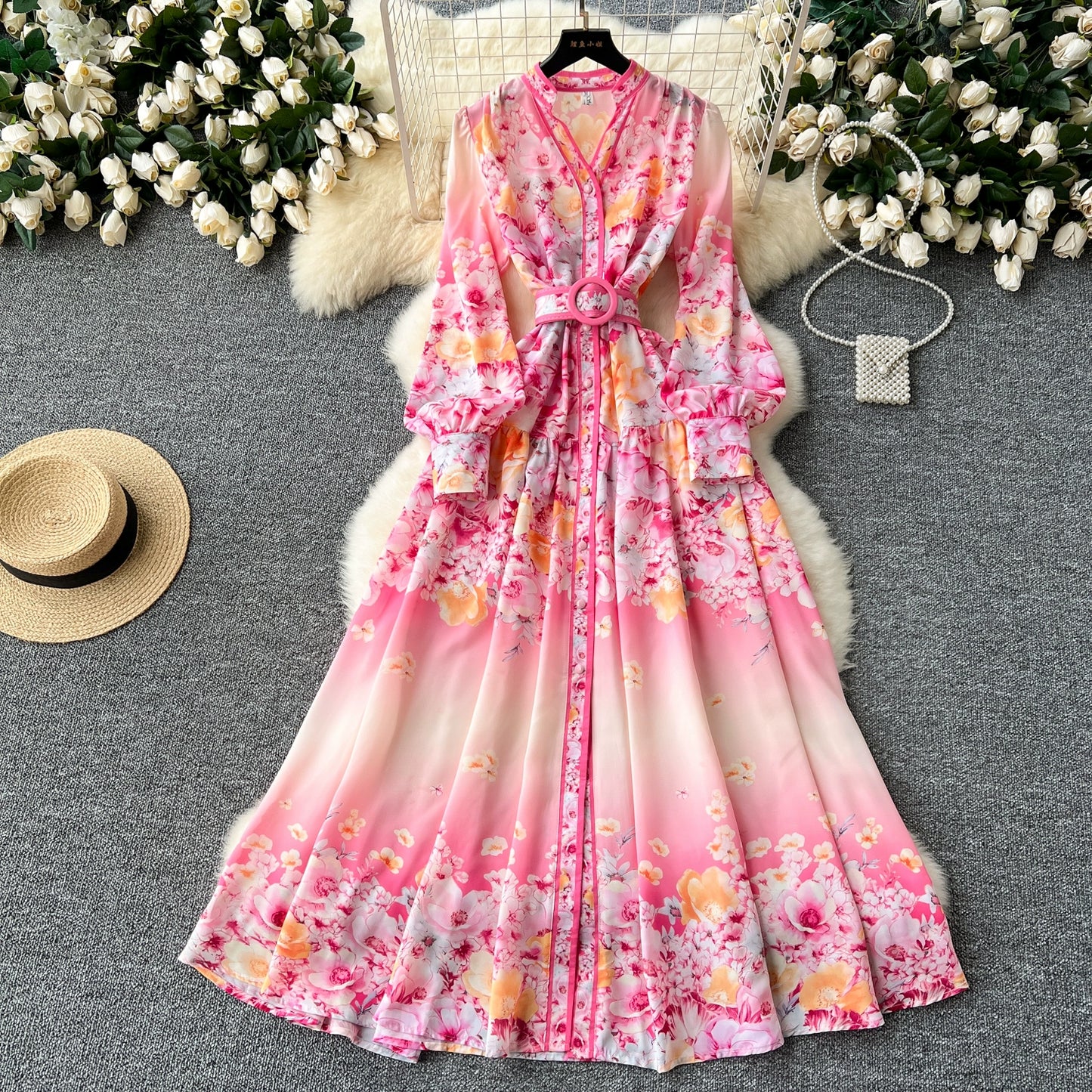 Gorgeous Long Swing Travel and Party Dress with European and American Style Floral Prints