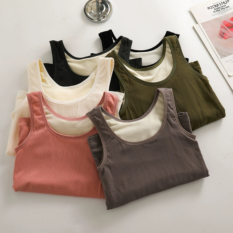 French knitted Velvet Thickened Warm Camisole Sweater Tops For Autumn And Winter