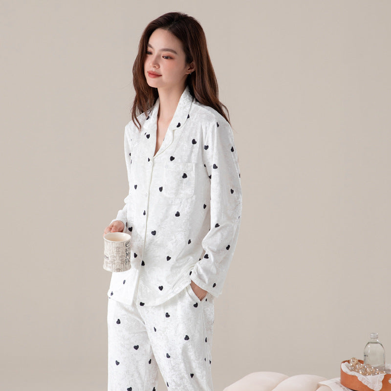 Luxury Elegant Velvety Long Sleeve Diamond Velour Sleepwear Set for Autumn & Winter