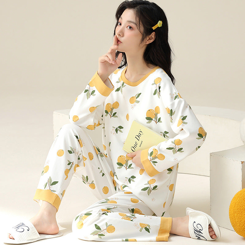 Elegant Cute Printed Plus Size Cotton Loungewear for Spring & Autumn