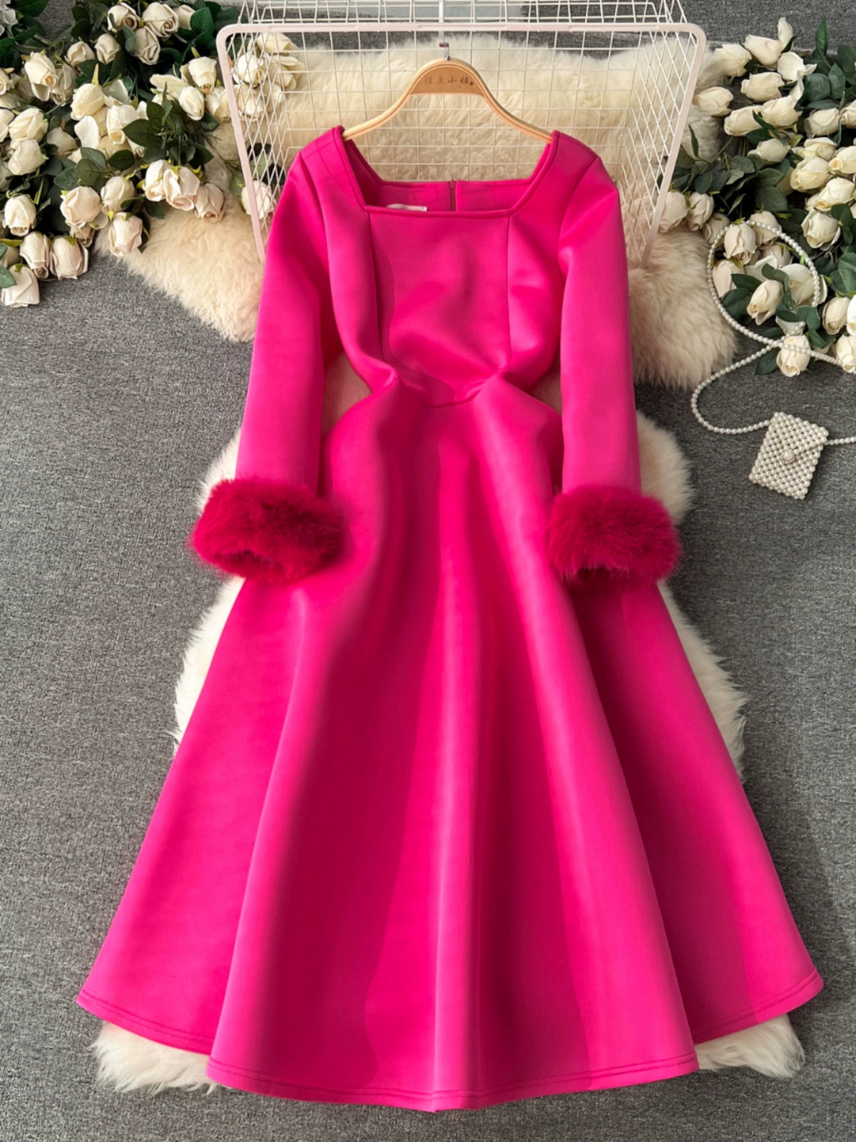 Elegant High-End Long Dress for Girls' Day and Parties with Delicate Waist and Hair Patchwork